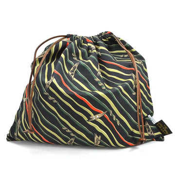 Loewe Drawstring Bag Pouch DRAWSTRING POUCH L STRIPES Black x Multicolor Canvas Leather LOEWE Women's