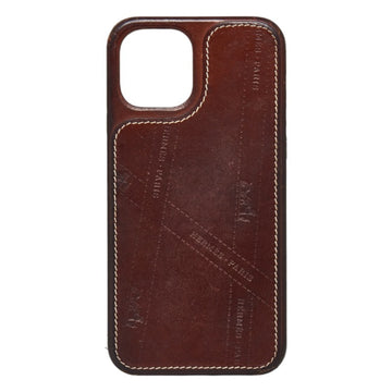 HERMES Bolduc Ribbon iPhone Case iPhone12 iPhone12Pro Fauve Brown Leather Women's