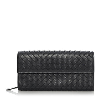 Bottega Veneta Intrecciato Long Wallet Black Leather Men BOTTEGAVENETA