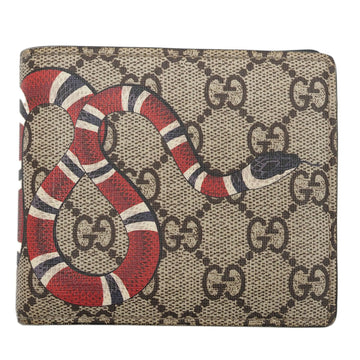 GUCCI GG Supreme Snake Print Beige 451266 Bifold Wallet PVCx Leather Men's