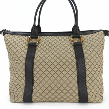 GUCCI 339548 Diamante Bamboo Tote Bag Leather Canvas Beige Brown Women's Toto Gold