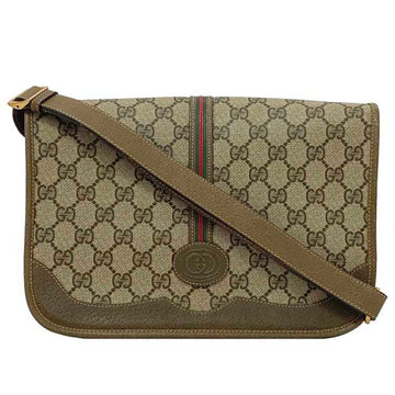 GUCCI Shoulder Bag Beige Brown Sherry 001 116 0551 GG PVC Leather  Flap Line Women's Men's