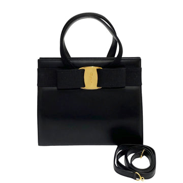 SALVATORE FERRAGAMO Vara Ribbon Leather 2way Handbag Shoulder Bag Black
