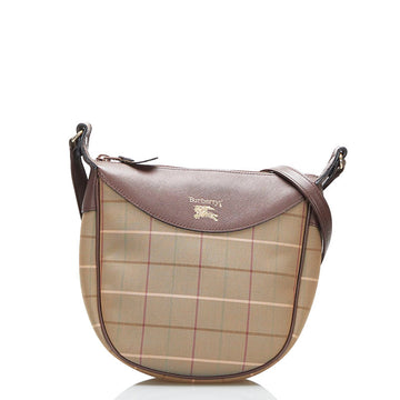 Burberry check shoulder bag khaki brown canvas leather Lady's BURBERRY