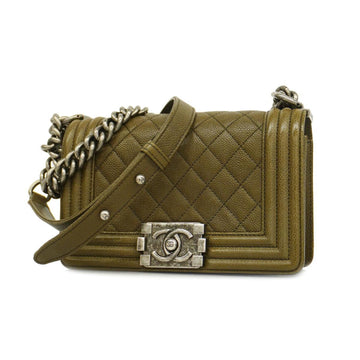 CHANEL Shoulder Bag Boy Chain Caviar Skin Brown Silver Hardware Women's