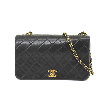 CHANEL Matelasse Chain Shoulder Bag Leather Black Gold Hardware Vintage