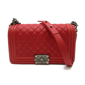 CHANEL BOY  ChainShoulder Bag Red leather