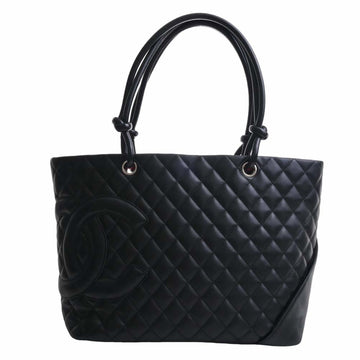 CHANEL Leather Cambon Coco Mark Large Tote Bag Black Ladies