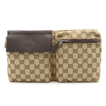 GUCCI GG Canvas Sherry Line Body Bag Waist Pouch Hip Leather Khaki Beige Dark Brown 28566