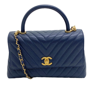 CHANEL Shoulder Bag V Stitch Coco Mark Handbag Navy Women's Z0005260