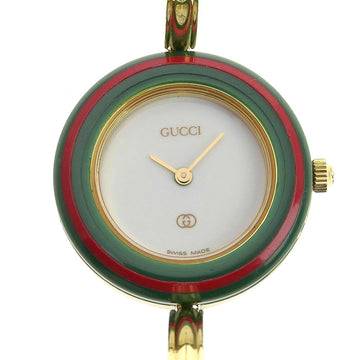 GUCCI Change Bezel 1100-L Gold Plated Quartz Analog Display Women's White Dial Watch