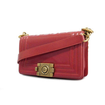 CHANEL Shoulder Bag Boy Chain Leather Red Ladies