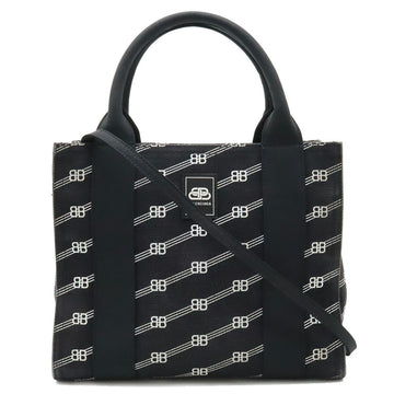BALENCIAGA Trade S Tote Bag Handbag Shoulder BB Canvas Black White 620884