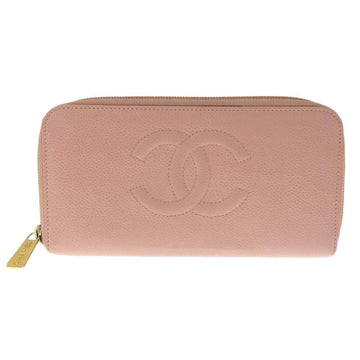 Chanel here mark round fastener long wallet caviar skin pink with seal 8 series