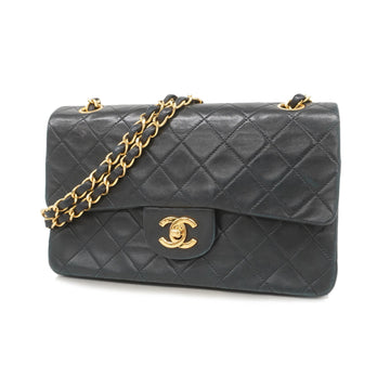 Chanel Matelasse W Flap W Chain Women's Leather Shoulder Bag Black