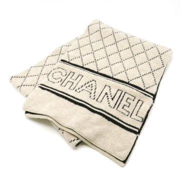 CHANEL muffler cashmere 51% wool 37% silk 12% beige black