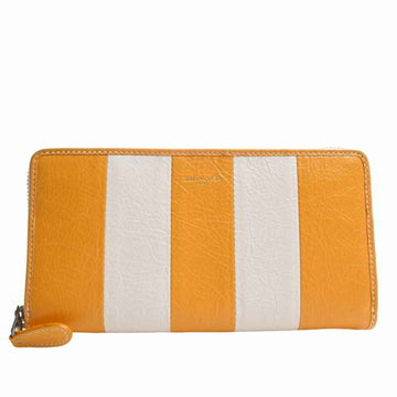 BALENCIAGA Leather Bazaar Continental Zip Around Round Long Wallet 443655 White/Yellow