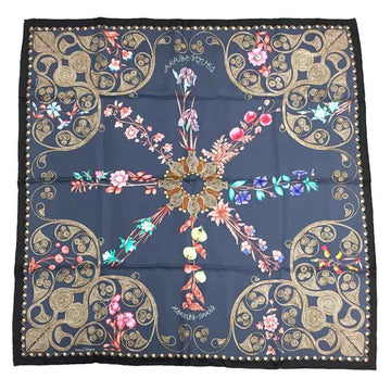 HERMES Scarf Carre 90 BELOVED ARABESQUES [Arabesque] Black Blue 100% Silk