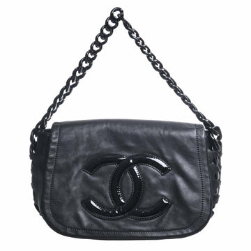 CHANEL Leather Coco Mark Chain Shoulder Bag Black Ladies