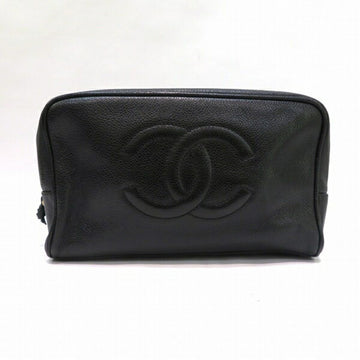 CHANEL Pouch Coco Mark Black Caviar Skin Bag Second Ladies