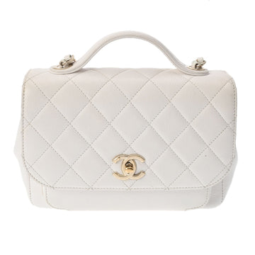 CHANEL Matelasse Affinity White Champagne A93607 Women's Caviar Skin Bag