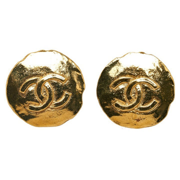 CHANEL Coco Mark Round Earrings Gold Plated Women's