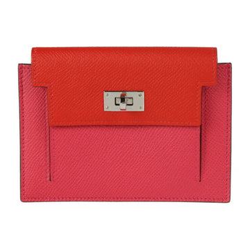 HERMES Kelly Pocket Compact Coin Case Vo Epsom Pink Red Blue Silver Hardware Purse Y Engraved