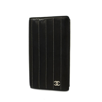 CHANEL Long Wallet Mademoiselle Lambskin Black Silver Hardware Women's