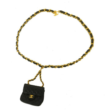 CHANEL Waist Bag Matelasse Chain Shoulder Lambskin Black Gold Hardware Women's