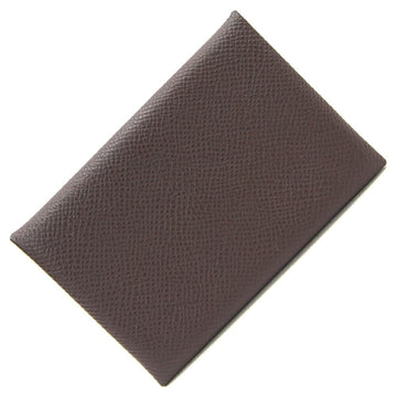 HERMES Card Case Calvi Dark Brown Vaux Epsom N Engraved Business Holder Regular Men's Women's Pass