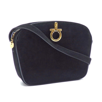 SALVATORE FERRAGAMO Shoulder Bag Women's Black Suede Leather BA21 4694 Gancini