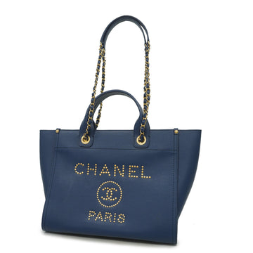 Chanel 2way bag Deauville caviar skin navy gold metal