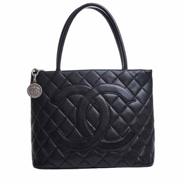 CHANEL Caviar Skin Coco Mark Reprint Tote Bag Black Women's