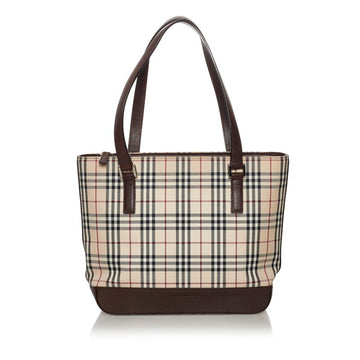 Burberry Check Handbag Tote Bag Beige Brown Canvas Leather Ladies BURBERRY