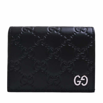 GUCCI Signature Leather Card Case Bifold Wallet 522869 Black Women's