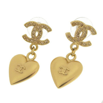 CHANEL Rhinestone heart here mark earrings gold ladies