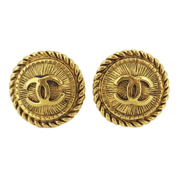 CHANEL earrings vintage here mark round shape circle GP plated gold ladies