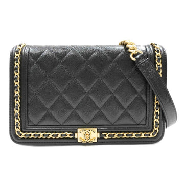 CHANEL [] 19 Chain Shoulder Bag Black/G Metal Fittings Caviar Skin Women's Men's