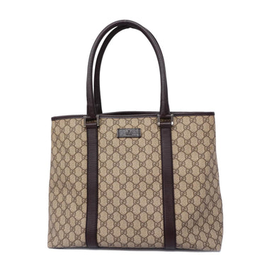 GUCCI Tote Bag GG Supreme 141288 Leather Brown Ladies