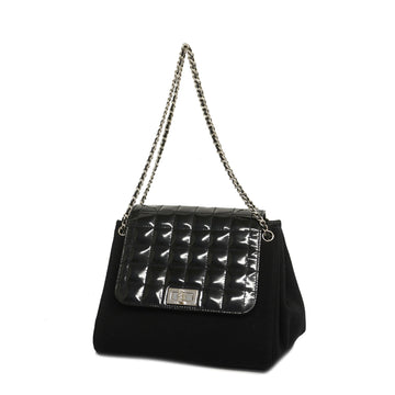 CHANELAuth  Chocolate Bar Chain Shoulder Women's Patent Leather Black