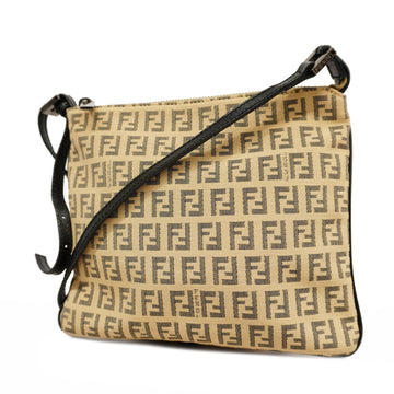 Fendi Zucchino Shoulder Bag Women's Canvas Handbag Beige
