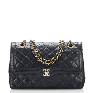 Chanel matelasse Paris limited double flap chain shoulder bag black leather ladies CHANEL