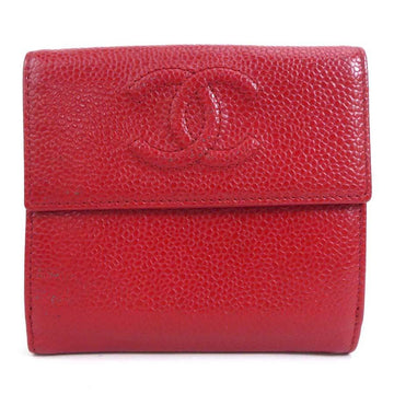 CHANEL Bifold Wallet Coco Mark Caviar Skin Leather Red Ladies