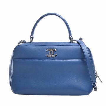 CHANEL Leather Coco Mark Trendy CC Chain Handbag Blue Ladies