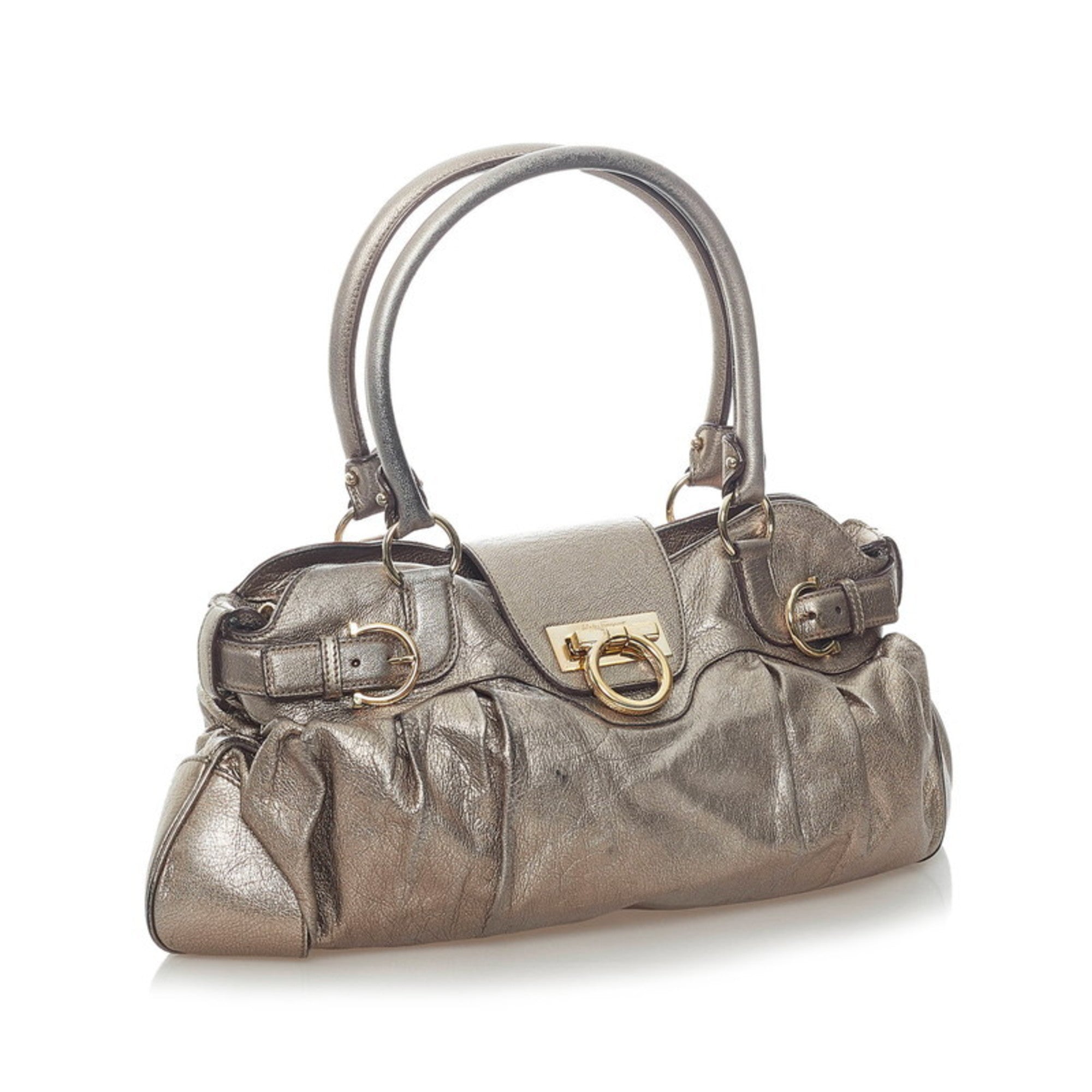 Salvatore Ferragamo Gancini Handbag AU-21 5370 Bronze Leather Ladies