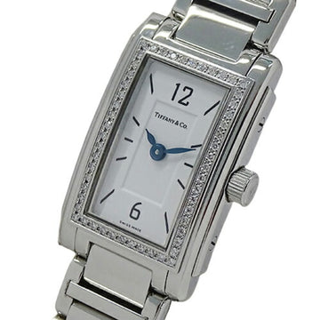 TIFFANY&Co. Watch Women's Diamond Quartz Stainless Steel SS Silver White Square Polished