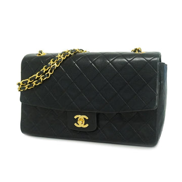 CHANEL Shoulder Bag Matelasse W Chain Lambskin Black Gold Hardware Women's