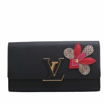 LOUIS VUITTON Taurillon Portefeuille Capucines Bifold Long Wallet M64556 Black Women's