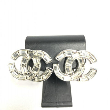 Chanel Earrings Silver Square Coco Mark Rhinestone 2001 01P