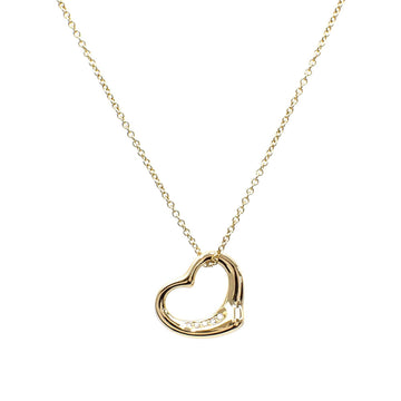 TIFFANY Open Heart Necklace Women's Diamond K18YG 4.2g 750 18K Yellow Gold
